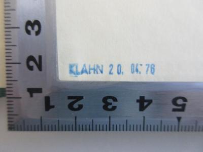 - (Buchbinderei Klahn), Stempel: Buchbinder, Datum; 'KLAHN 20.04.76'. 