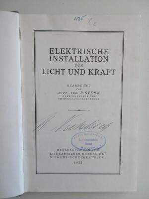 1025 : Elektrische Installation für Licht und Kraft (1922)