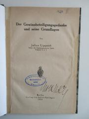 1424 : Der Gewinnbeteiligungsgedanke und seine Grundlagen (1922)