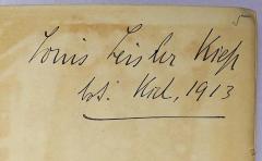 - (Kiep, Louis Leisler), Von Hand: Name, Autogramm, Ortsangabe; 'Louis Leisler Kiep […] Kiel, 1913'. 