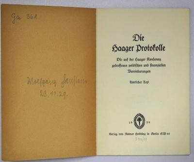 Ga 361 : Die Haager Protokolle (1929)