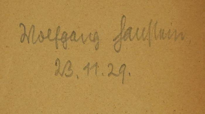 Ga 361 : Die Haager Protokolle (1929);- (Hanstein, Wolfgang), Von Hand: Autogramm, Name, Datum; 'Wolfgang Hanstein 23.11.29.'. 