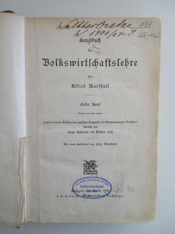 Ba 40 : Handbuch der Volkswirtschaftslehre (1905)