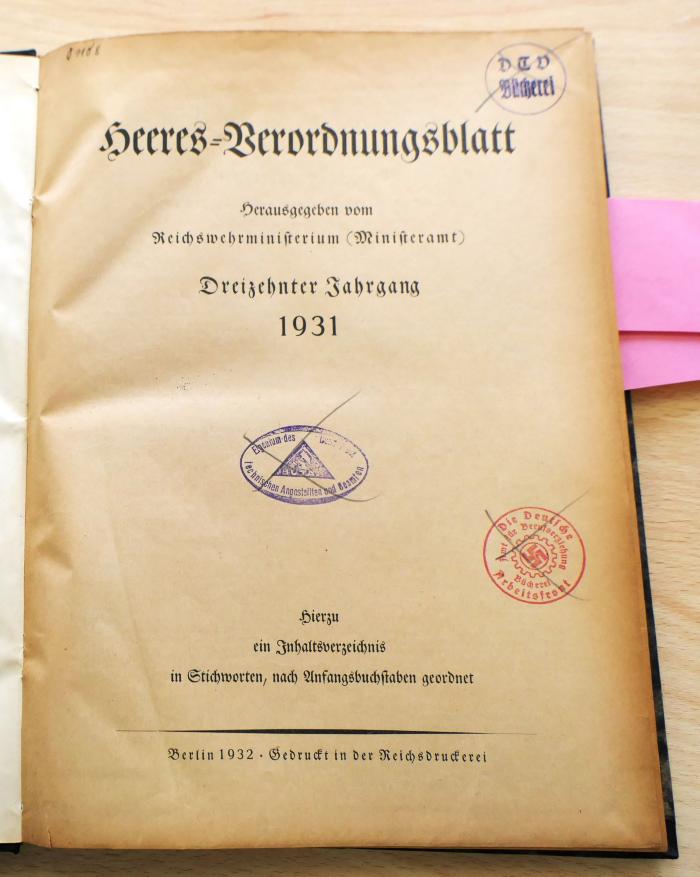 71 18 0087 : Heeres-Verordnungsblatt. – 13.1931, H. 1-36 (1930)