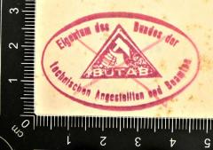 - (Bund der technischen Angestellten und Beamten), Stempel: Berufsangabe/Titel/Branche; 'Eigentum des Bundes der technischen Angestellten und Beamten BUTAB'. 