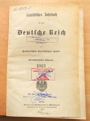 F 95a-34 (1913) : Statistisches Jahrbuch für das Deutsche Reich / hrsg. vom Kaiserlich Statistischen Amte. – 34. Jg. 1913. – Berlin : Puttkammer & Mühlbrecht, 1913 (1913)
