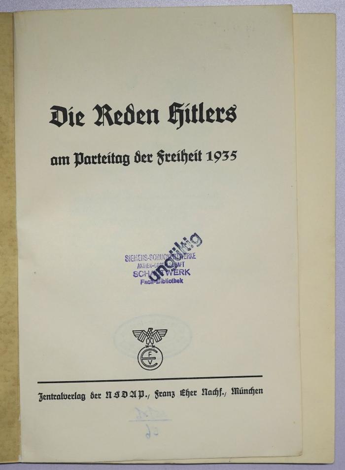 G 913a : Die Reden Hitlers am Parteitag der Freiheit 1935 (1935)