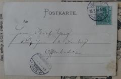 - (?, Berthold;Kamberg, M. ;Ganz, Josef), Post: ; '[An]
Herrn Josef Ganz
Adresse Herrn M Kamberg [?]
Offenbach / Main

Lieber Josef!
Wir sind heute nicht nach Mainz [.] [W]wenn das Wetter besser ist so fahren wir morgen hin. Viele Grüße und Küsse für den l. Großpapa und für dich. Von deiner Mama [:]

L. Josef. Ich habe heute Nacht sehr gut in deinem Bett geschlafen. Kuß Berthold
'. 