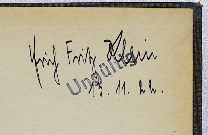 D 14-1<2> : David Ricardo's kleinere Schriften. (1922);- (Klein, Erich Fritz), Von Hand: Autogramm, Name, Datum; 'Erich Fritz Klein 13.11.22'. 