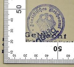 - (Statistisches Reichsamt Bücherei), Stempel: Berufsangabe/Titel/Branche, Name; 'Statistisches Reichsamt Bücherei'. 
