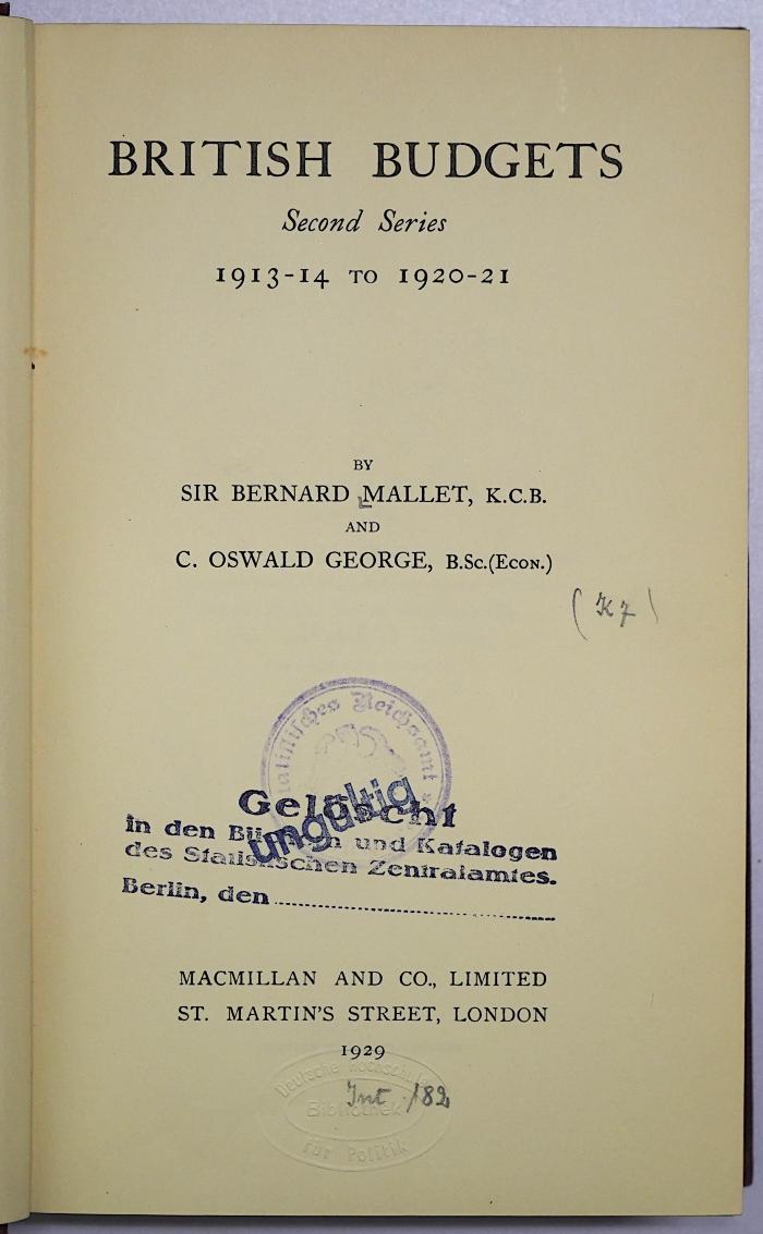 D 277 : British Budgets; Bd. 2 (1929)