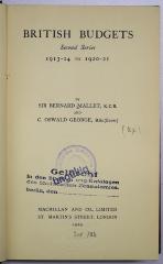 D 277 : British Budgets; Bd. 2 (1929)