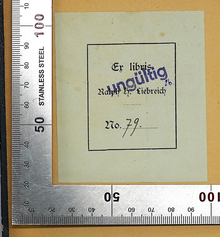 D 330 : Untersuchung über das Wesen und die Ursachen des Volkswohlstandes. Bd. 1,2 und 3,4 (1878);- (Liebreich, Ralph H. ), Etikett: Exlibris; 'Ex Libris Ralph H. Liebreich [No....]'. 