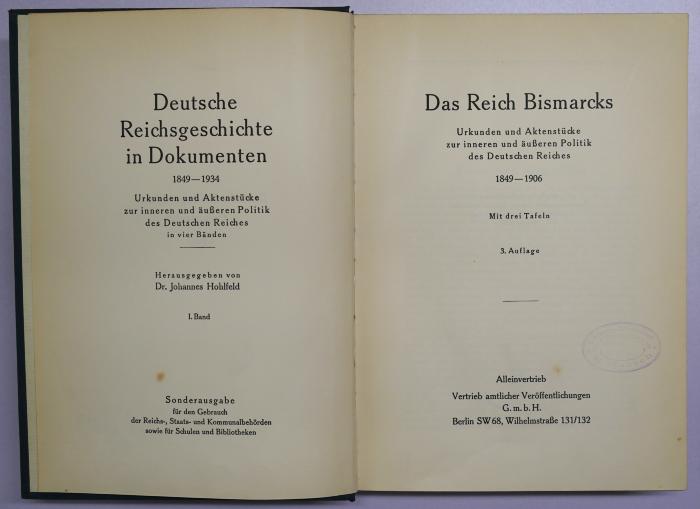 Gb 02-1<3>a;Gb 02-3<3>a ; ;: Deutsche Reichsgeschichte in Dokumenten. Band 1 und 3 (1934)