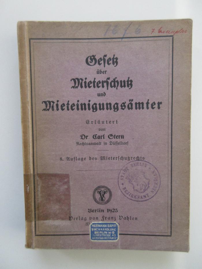 (alt: 76 f 6) : Gesetz über Mieterschutz und Mieteinigungsämter (1925)