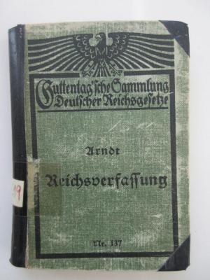 (alt: 8 c 19) : Die Verfassung des Deutschen Reichs vom 11. August 1919 (1921)