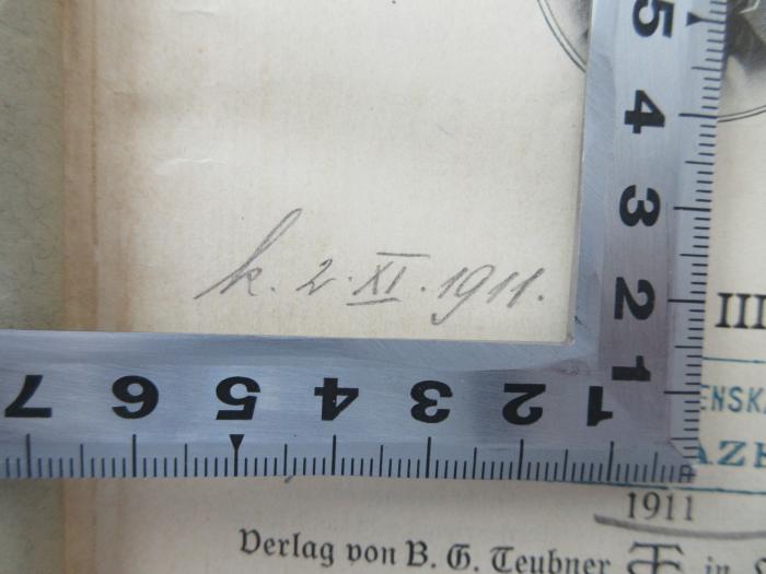 - (Handels- und Gewerbekammer in Prag (Obchodní a Zivnostenská Komora v Praze)), Von Hand: Inventar-/ Zugangsnummer; 'K. 2. XI.1911'. 
