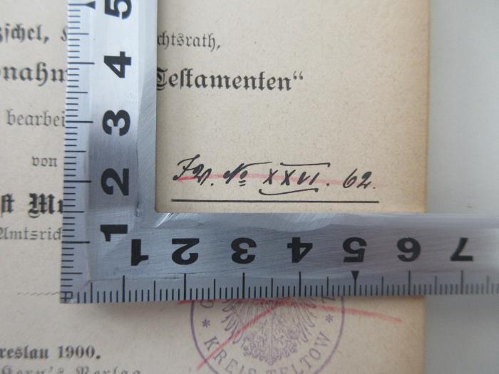 -, Von Hand: Inventar-/ Zugangsnummer; 'Inv. No. XXVI. 62'