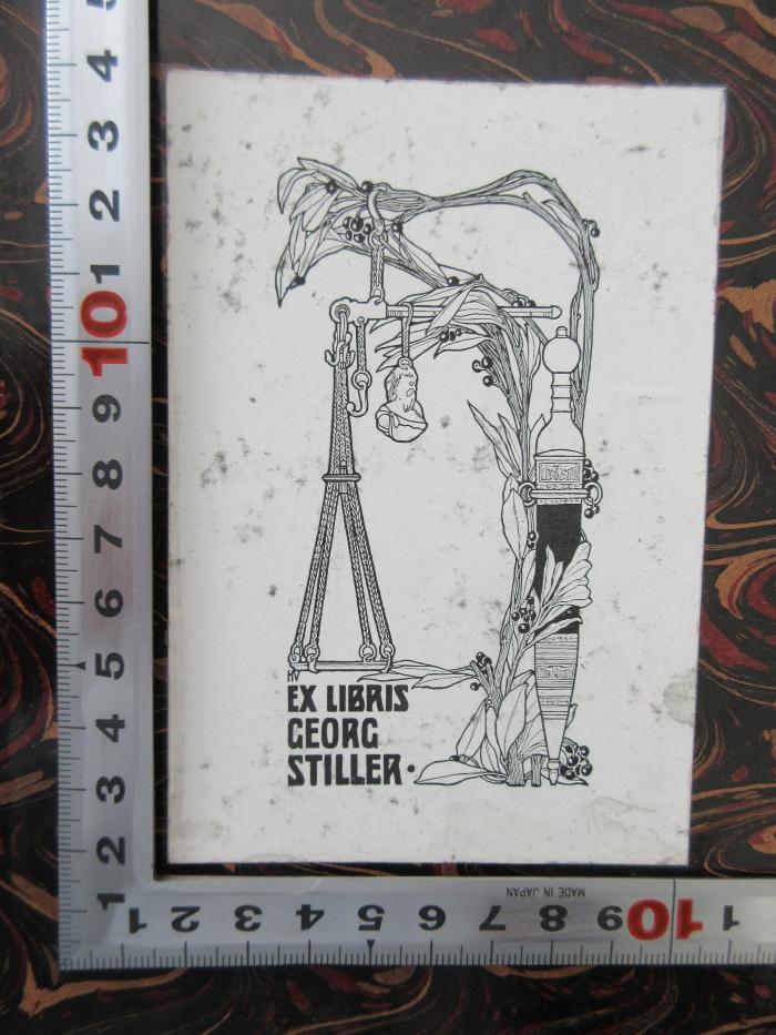 - (Stiller, Georg), Etikett: Exlibris; 'Ex libris Georg Stiller'.  (Prototyp)