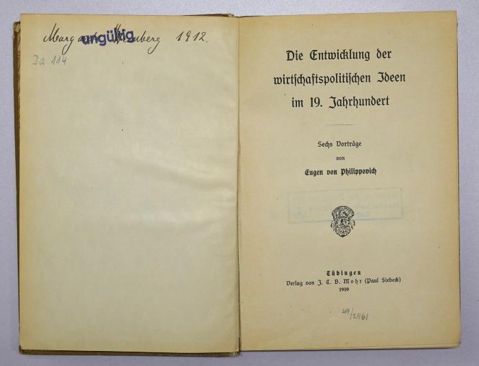 Da 114 : Die Entwicklung der wirtschaftspolitischen Ideen im 19. Jahrhundert (1910)