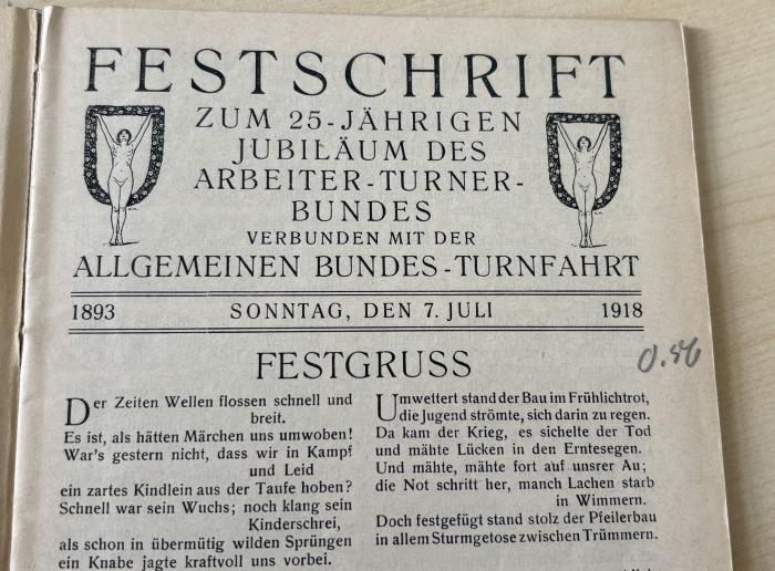 - (Arbeiter-Turn- und Sportschule), Von Hand: Signatur; 'O.56'. 