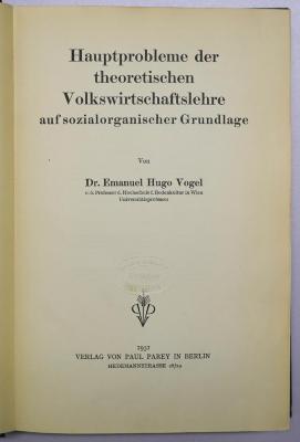 Da 155 : Hauptprobleme der theoretischen Volkswirtschaftslehre auf sozialorganischer Grundlage (1931)