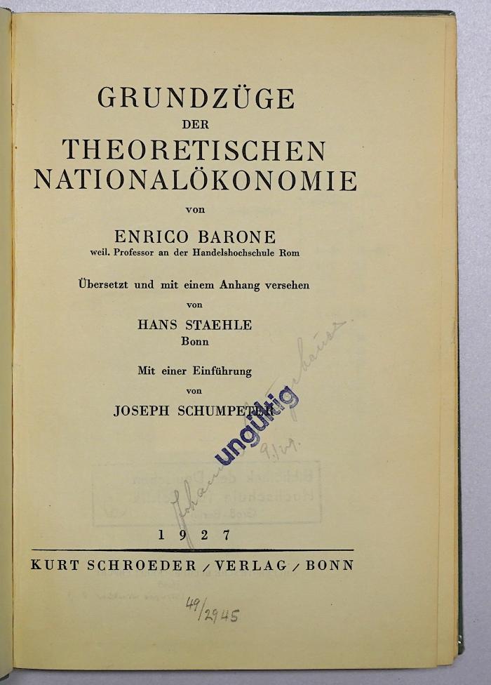 Da 251 : Grundzüge der theoretischen Nationalökonomie (1927)