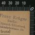 -, Stempel: Exlibris; 'Franz Krüger Berlin-Cöpenick-Uhlenhorst, Mahlsdorferstrasse 101.'