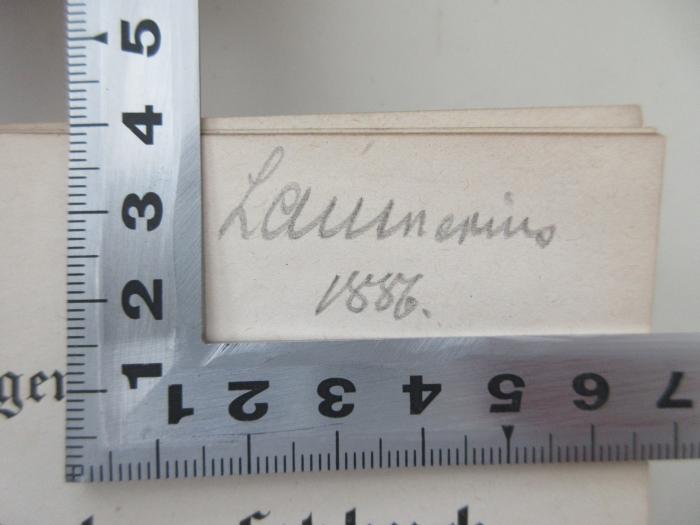 -, Von Hand: Name, Datum; '(Laumerius) 1886.'