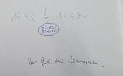 - (Deutsche Bücherei (Leipzig)), Von Hand: Notiz; 'Der Geh.-Abt. überwiesen'.  (Prototyp)