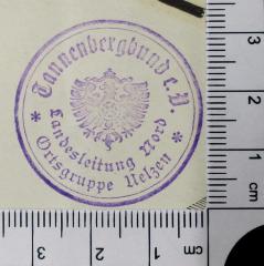 - (Tannenbergbund e.V.), Stempel: Exlibris; 'Tannenbergbund e.V. Landesleitung Nord Ortsgruppe Welzen'. 