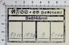 - (Reichsführer-SS. Sicherheitsdienst. Hauptamt. Fachbücherei), Stempel: Exlibris; 'RFSS - SD Hauptamt Fachbücherei'. 