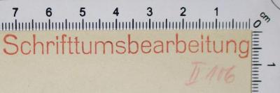 - (Reichsführer-SS. Sicherheitsdienst. Hauptamt. Fachbücherei), Stempel: Notiz; 'Schrifttumsbearbeitung'. 