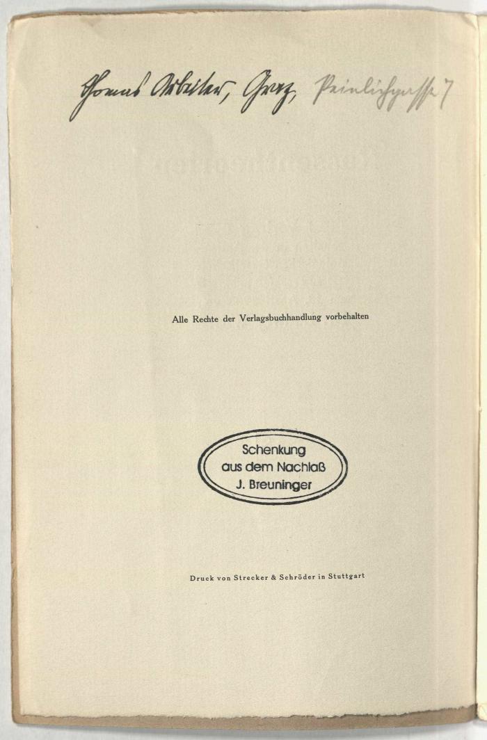 - (Arbeiter, Thomas), Von Hand: Autogramm; 'Thomas Arbeiter, Graz, Peinlichgasse 7'. 