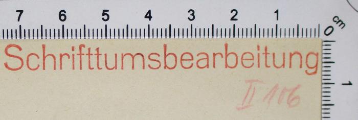 - (Reichsführer-SS. Sicherheitsdienst. Hauptamt. Fachbücherei), Stempel: Notiz; 'Schrifttumsbearbeitung'. 