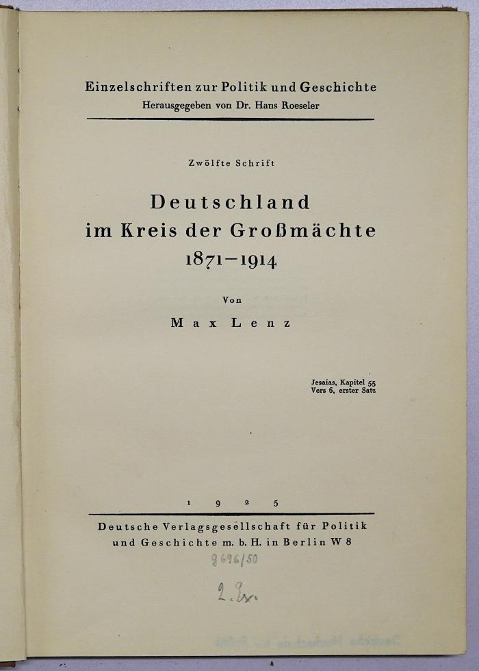 Gb 89a : Deutschland im Kreis der Großmächte 1871-1914 (1925)