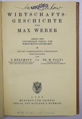 Da 339 :  Wirtschaftsgeschichte : Abriß der universalen Sozial- und Wirtschaftsgeschichte (1923)