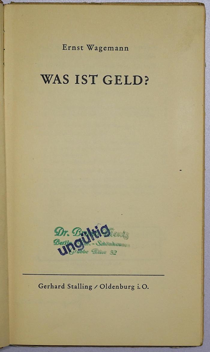 Da 258 : Was ist Geld? (1932)