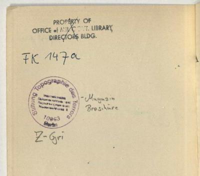 - (Institut für Zeitgeschichte (München)), Von Hand: Signatur; 'Fk 147a'. 
