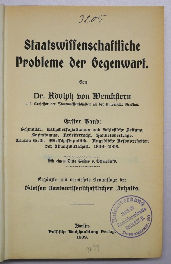 Da 465-1 : Staatswissenschaftliche Probleme der Gegenwart. (1909)