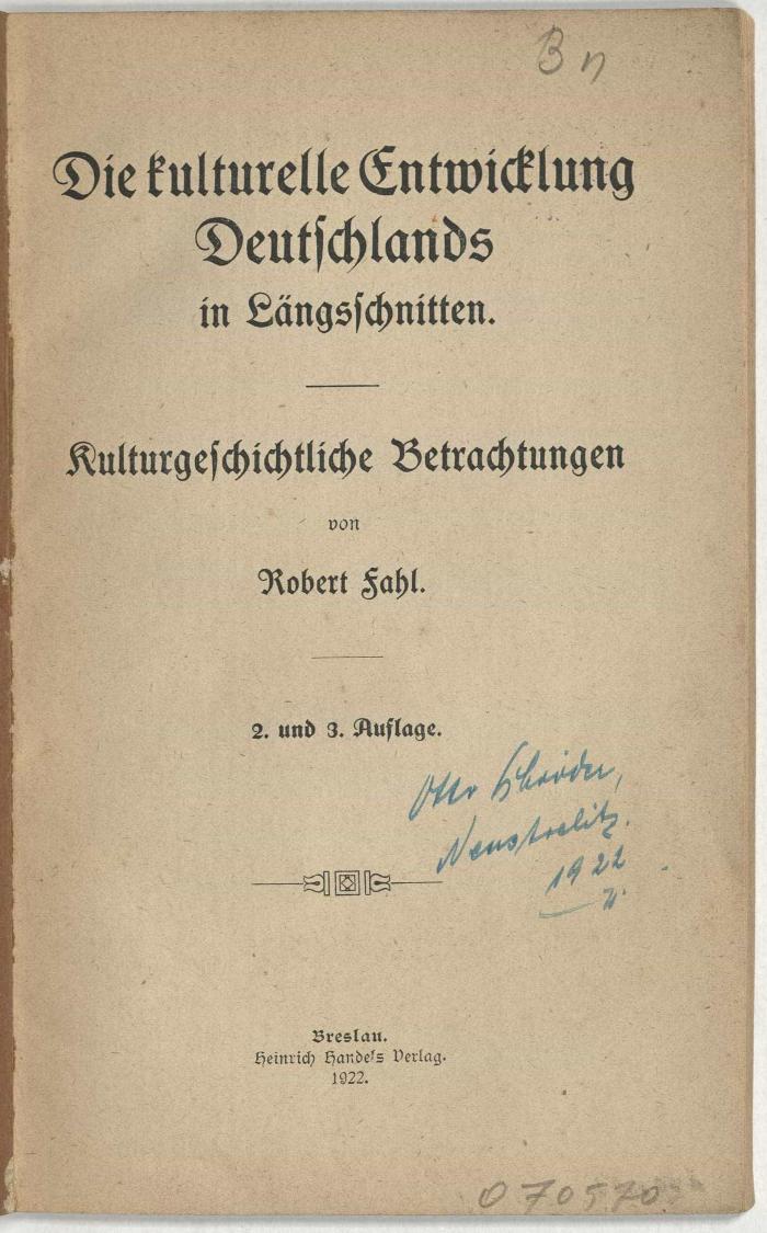 - (Dolezalek, Alexander), Von Hand: Inventar-/ Zugangsnummer; '070570'. 