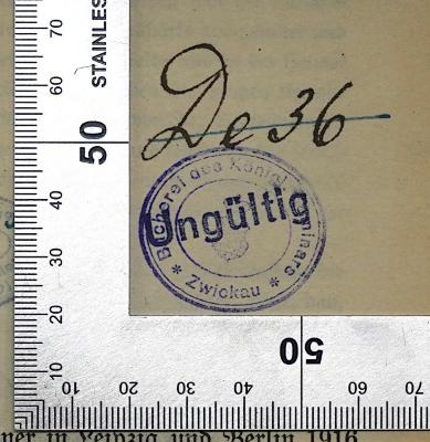 Es 35 : Die deutsche höhere Schule nach dem Weltkriege (1916);- (Königliches Lehrerseminar Zwickau), Stempel: Berufsangabe/Titel/Branche, Name, Ortsangabe; 'Bücherei des königl. Seminars Zwickau [Signatur]'. 