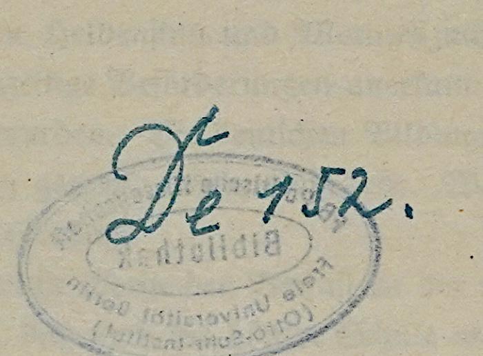Es 35 : Die deutsche höhere Schule nach dem Weltkriege (1916);-, Von Hand: Signatur; 'De 152.'