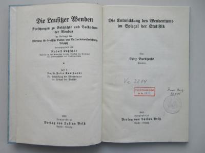 Ve 3204 (ausgesondert) : Die Entwicklung des Wendentums im Spiegel der Statistik (1932)