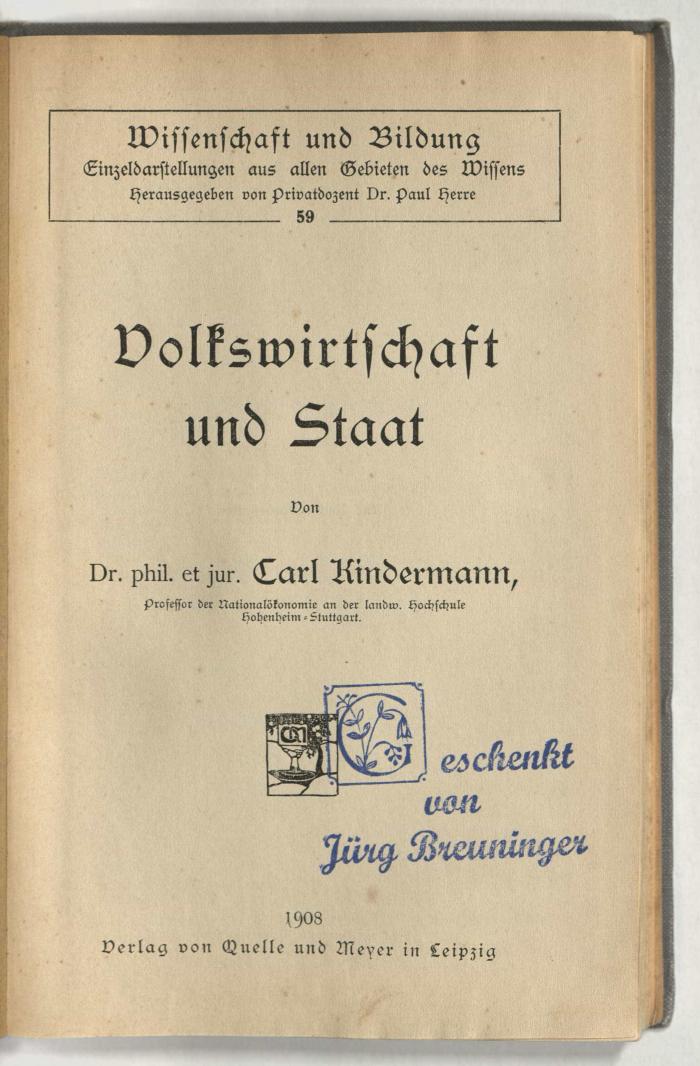 -, Stempel: Besitzwechsel: Schenkung; 'Geschenkt von Jürg Breuninger'