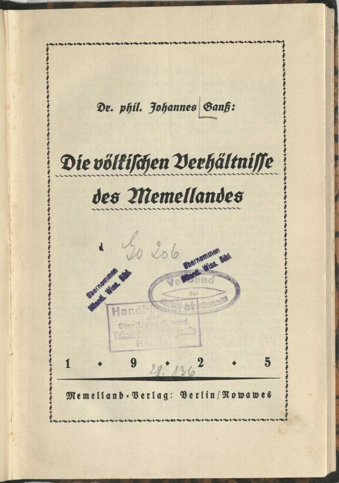 Z-2429 : Die völkischen Verhältnisse des Memellandes (o.J.)