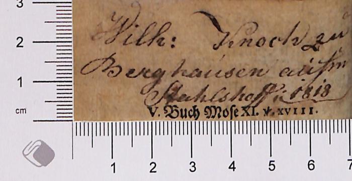 - (Knoch, Wilhelm), Von Hand: Autogramm; 'Wilh: Knoch zu Berghausen [zwei unleserliche Wörter] 1818'. 