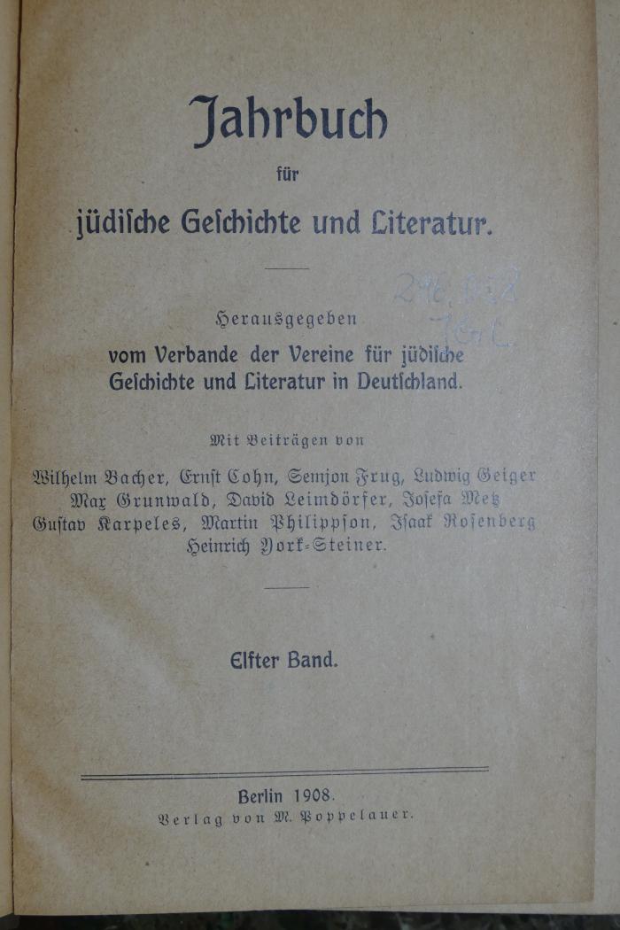 296.058 JGL : Jahrbuch für jüdische Geschichte und Literatur (1908)
