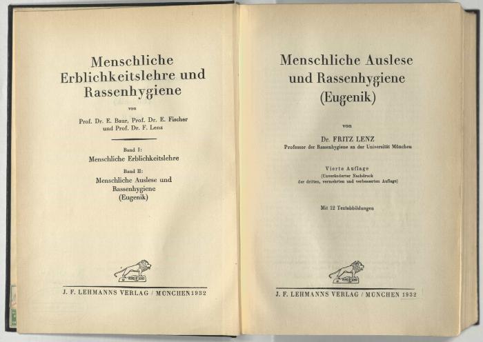 Z-3704 : Menschliche Auslese und Rassenhygiene (Eugenik) (1932)
