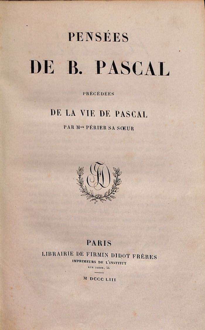 PHIL2923 : Pensées de Blaise Pascal (1853)